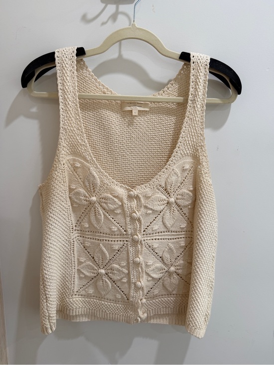 Sezane Tops - Sezane Cream Crochet Flower Knit Tank Top